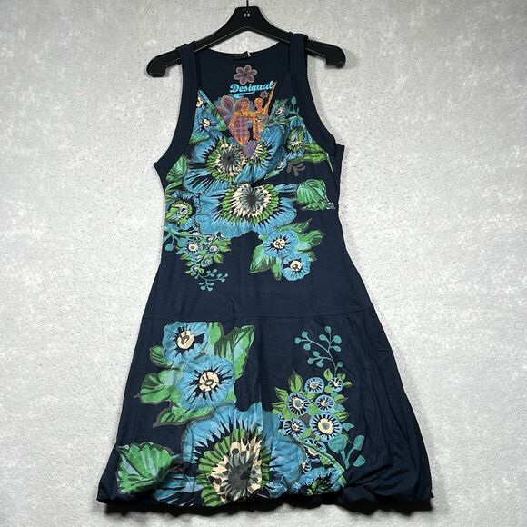 Desigual Dress Womens Size Medium Blue Floral Multicoloured Dress Sleeveless - Picture 1 of 13